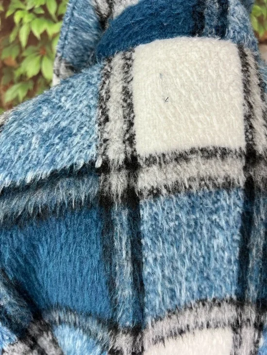 ZARA Blue and White Shaggy Plaid Button Front Casual Jacket, L - Picture 7 of 11